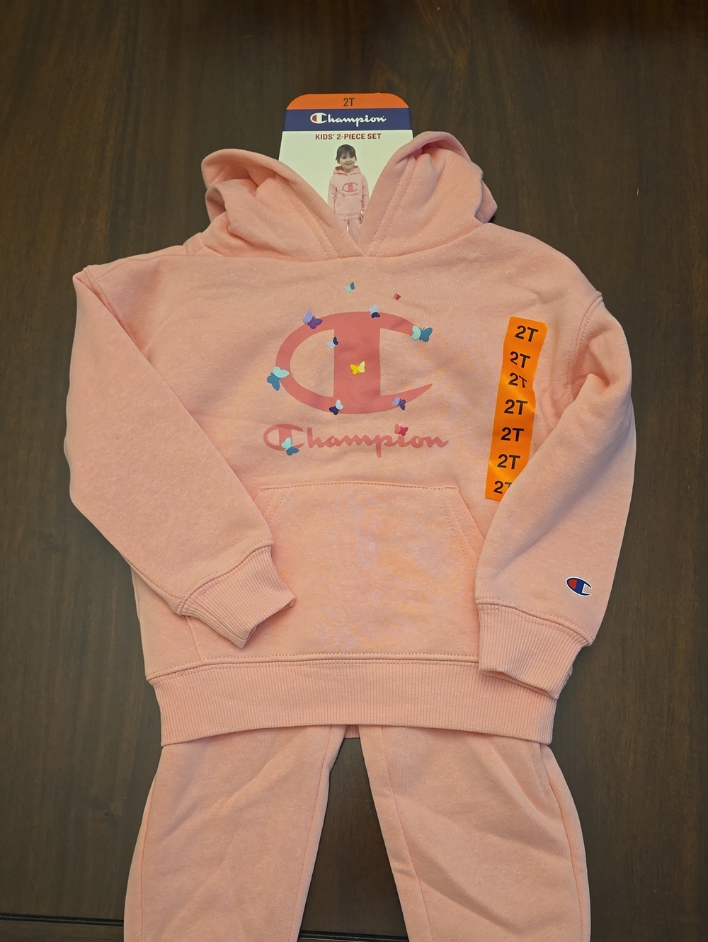 Champion Kids Pink Hoodie with Butterfly Logo